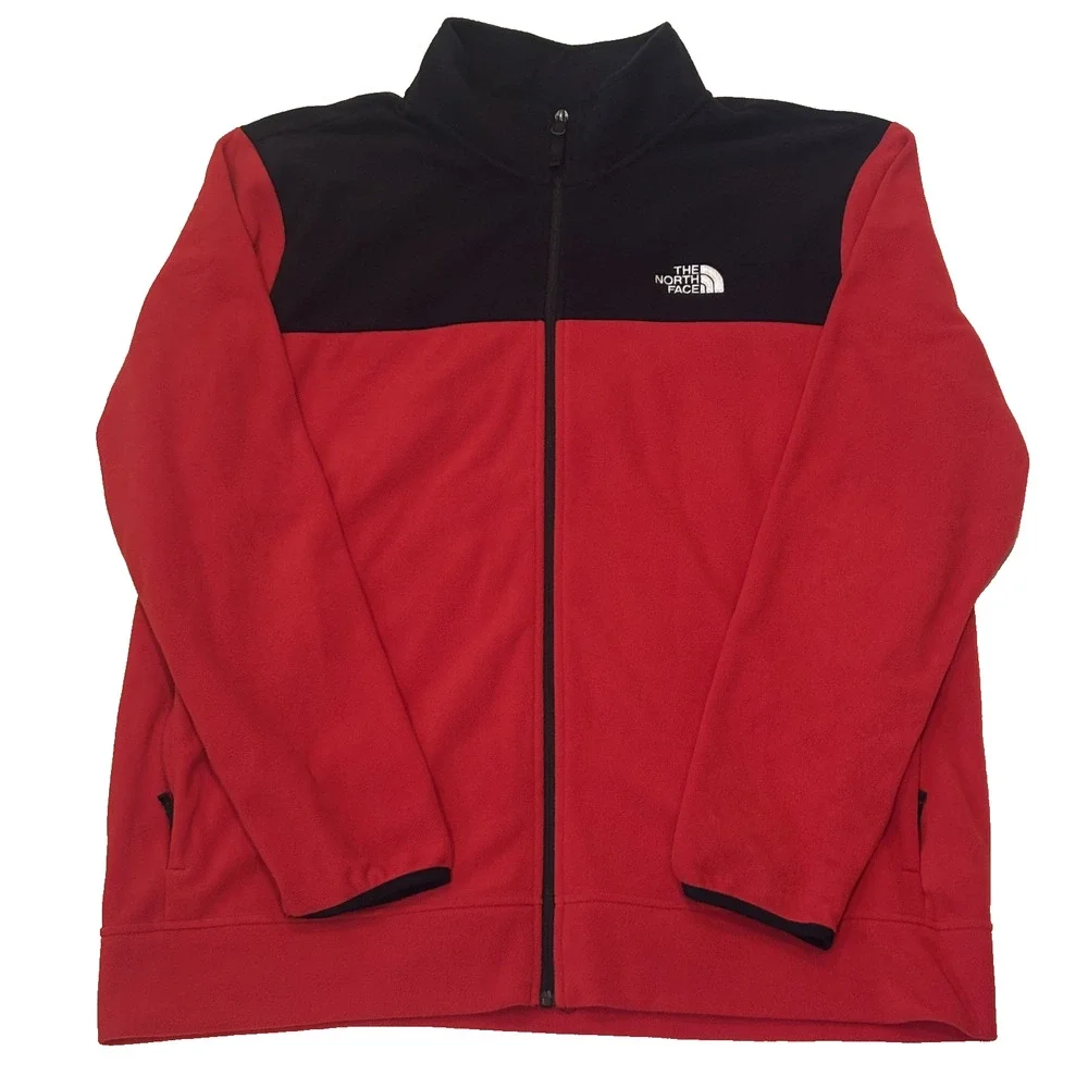 THE NORTH FACE MENS RED AND BLACK FLEECE FULL ZIP JACKET XXL HIKING OUTDOORS